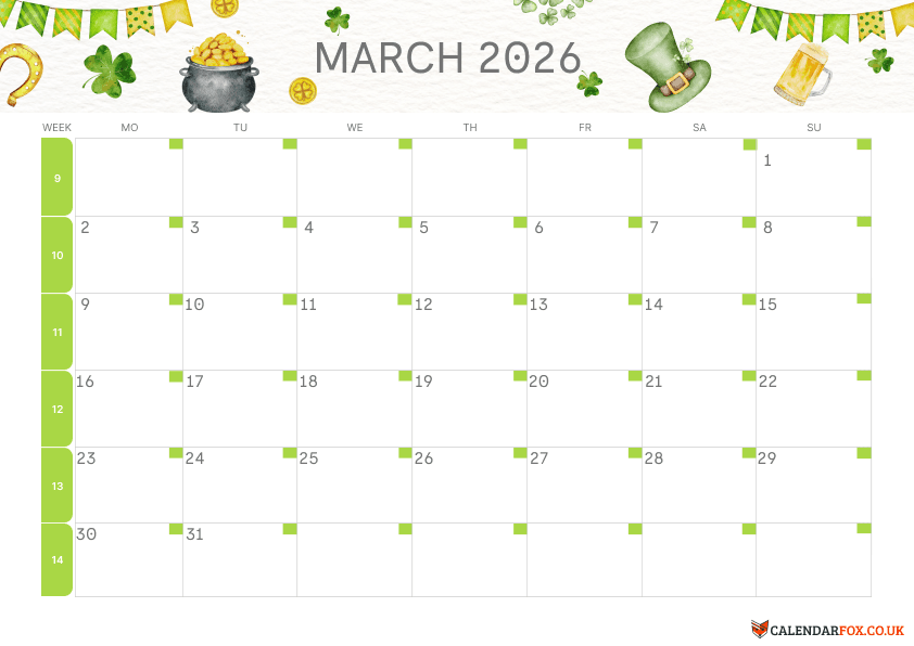 March Calendar - St. Patrick's Day Theme