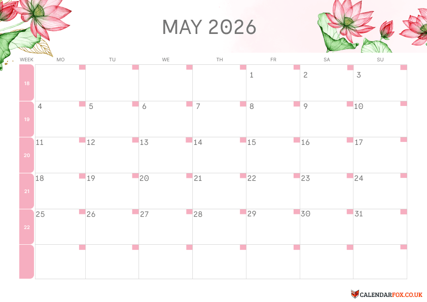May Calendar Floral Theme 1
