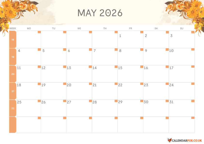 May Calendar Floral Theme 3
