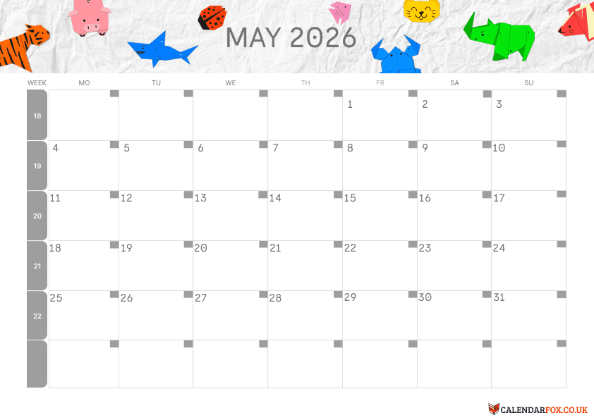 May Calendar Kids Theme 3