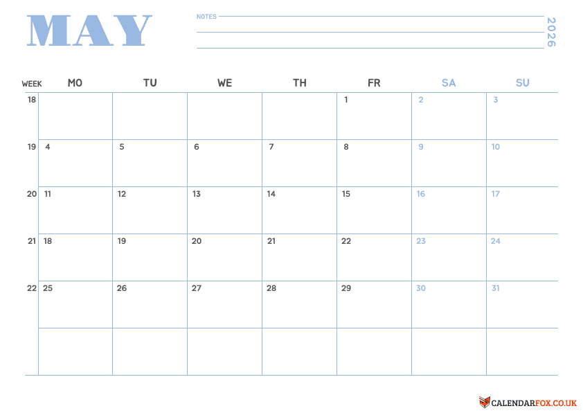 May Calendar Minimalist Theme 1