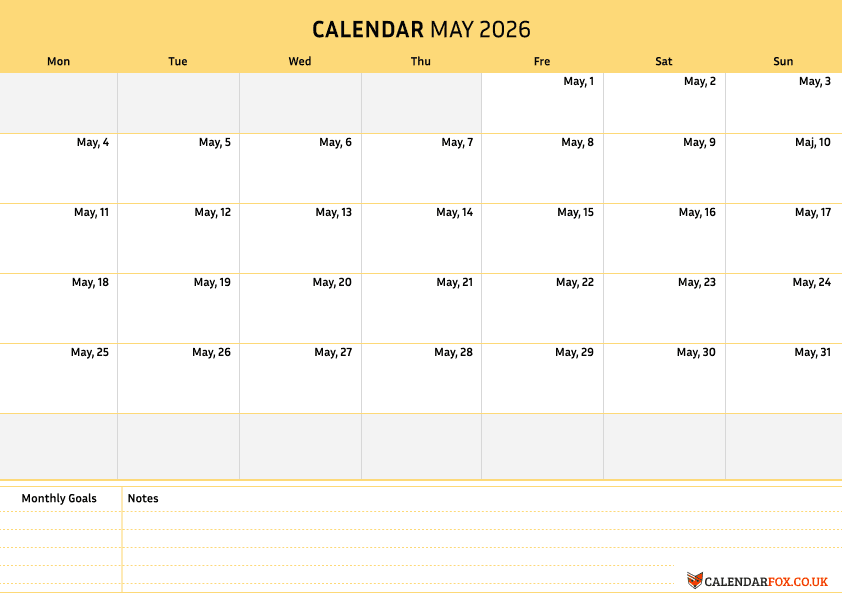 May Calendar Minimalist Theme 3