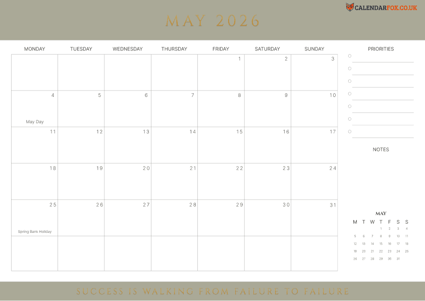 May Calendar Minimalist Theme 4