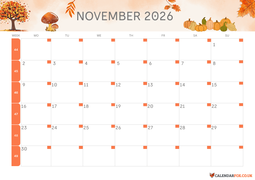 Calendar November Autumn Theme 1