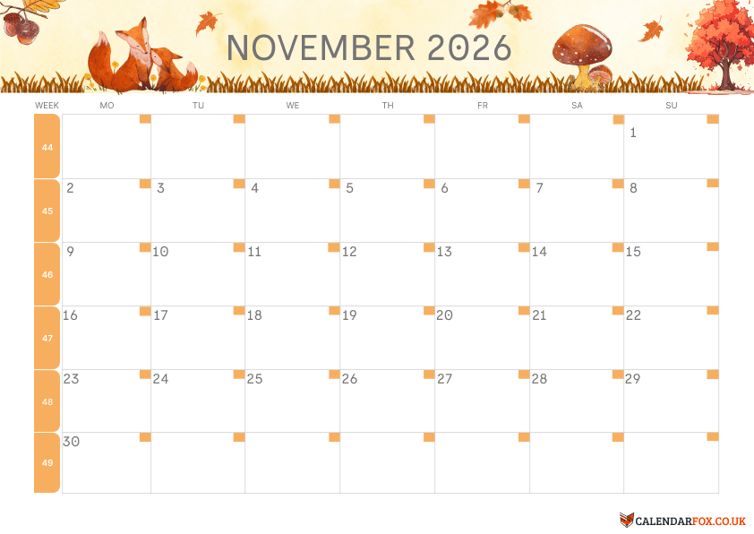 Calendar November Autumn Theme 2