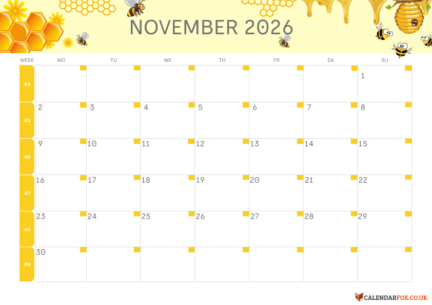 Calendar November Kids Theme 1