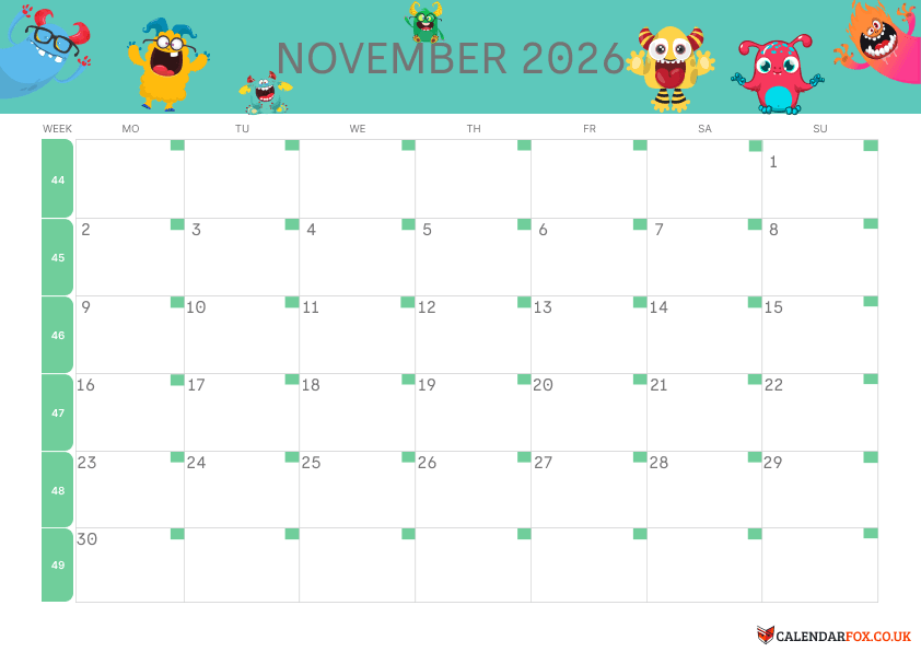 Calendar November Kids Theme 2