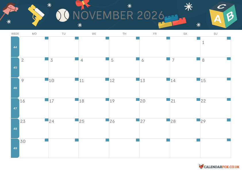 Calendar November Kids Theme 3