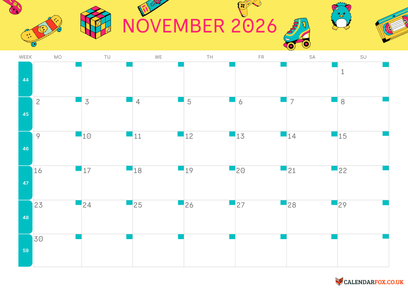 Calendar November Kids Theme 4