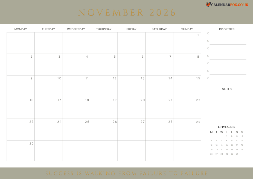 Calendar November Minimalist Theme 4