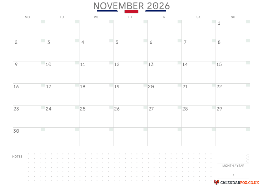 Calendar November with Notes