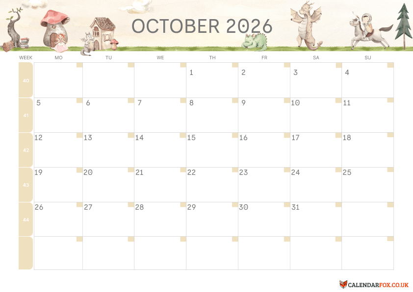 Calendar October Kids Theme 2