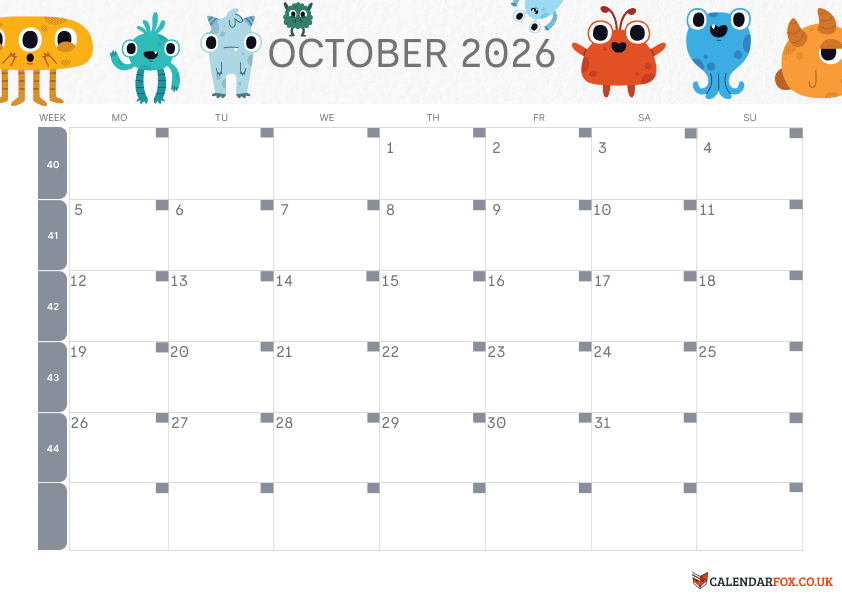 Calendar October Kids Theme 3