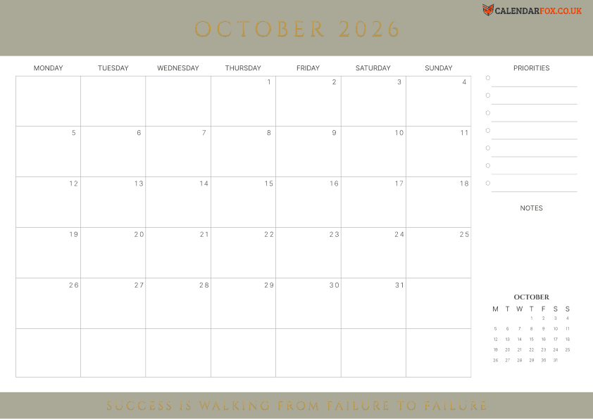 Calendar October Minimalist Theme 4
