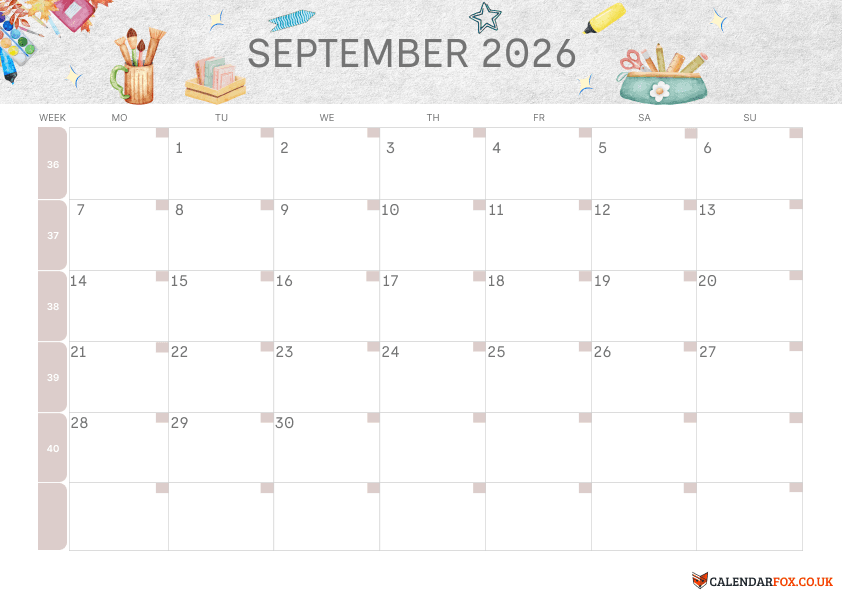 Calendar September Back to School Theme 3