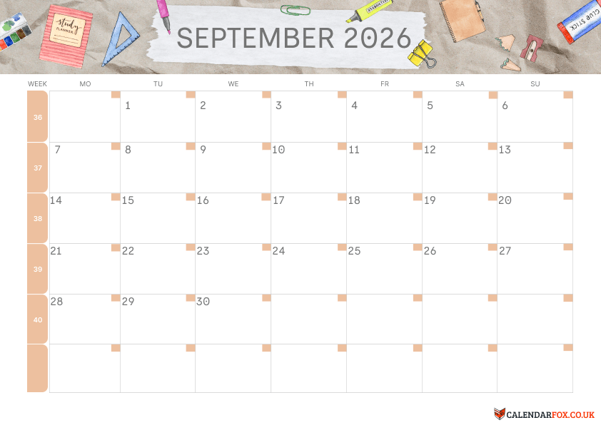 Calendar September Back to School Theme 4