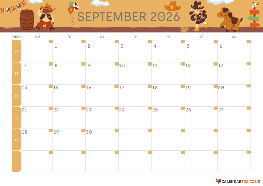 Calendar September Kids Theme 2
