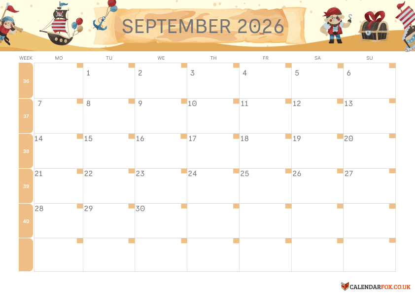 Calendar September Kids Theme 3