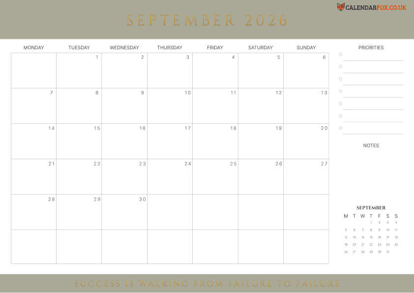 Calendar September Minimalist Theme 4